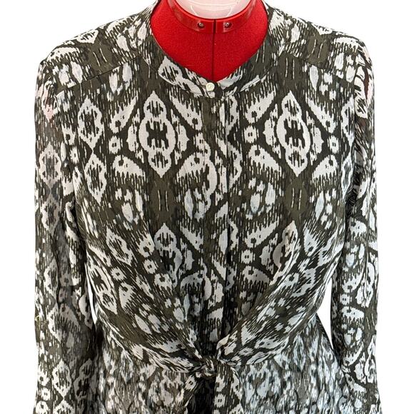 Donna Ricco Green Black Sheer Geometric Animal Tie Front Long Sleeve Dress 12 - Picture 3 of 9